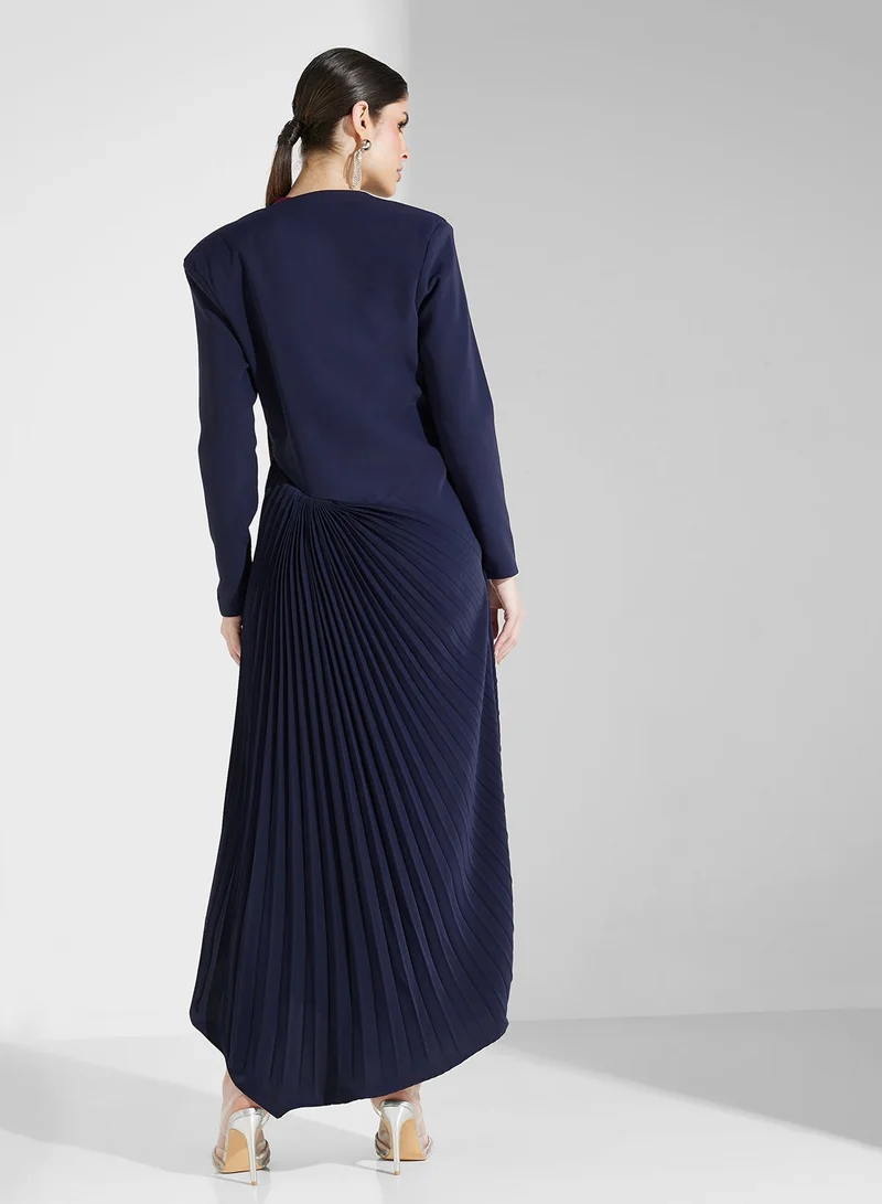Threadz by Ajooni  Pleated Navy Midi Dress for Women | Best Price UAE